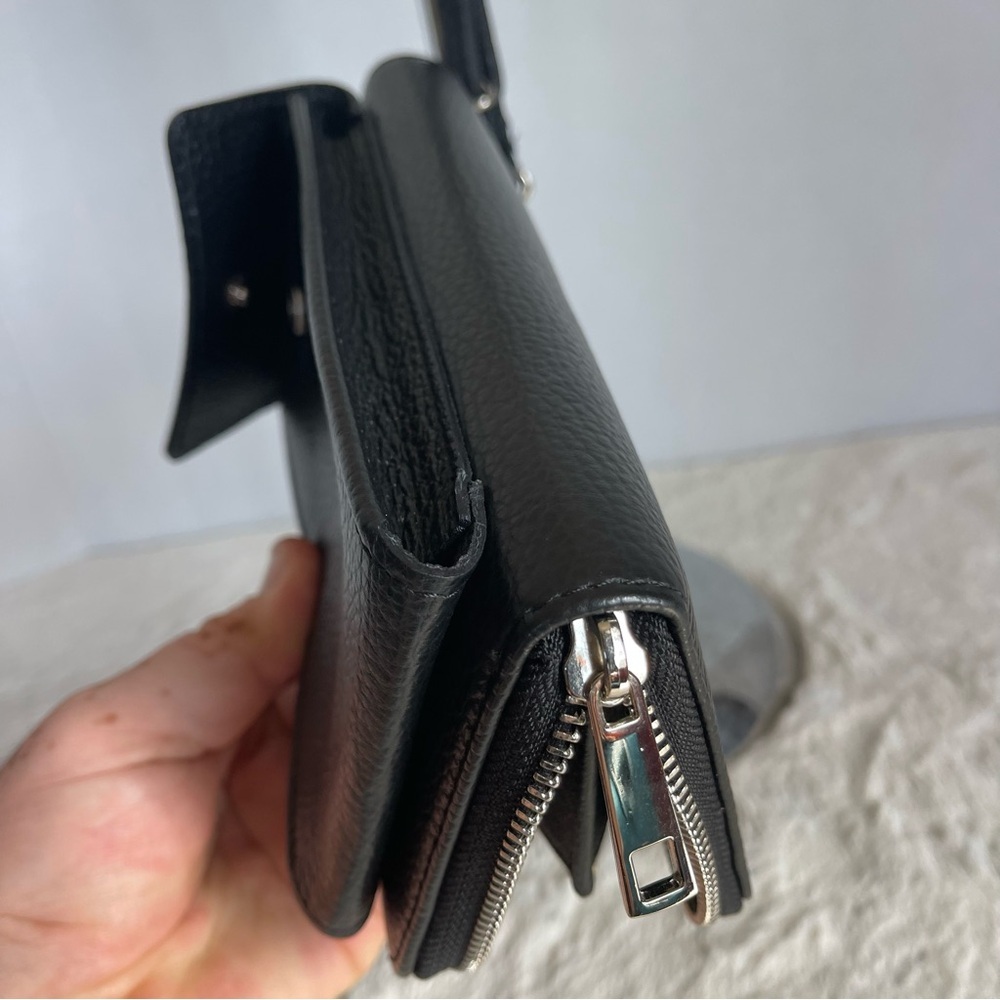 VERA PELLE Black Leather Crossbody Wallet And Phone Pocket - Picture 12 of 16